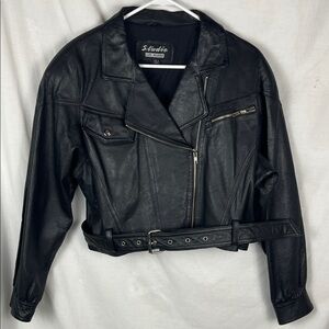 NWOT Luis Alvear Cropped Black Zip Up Leather Women's Jacket